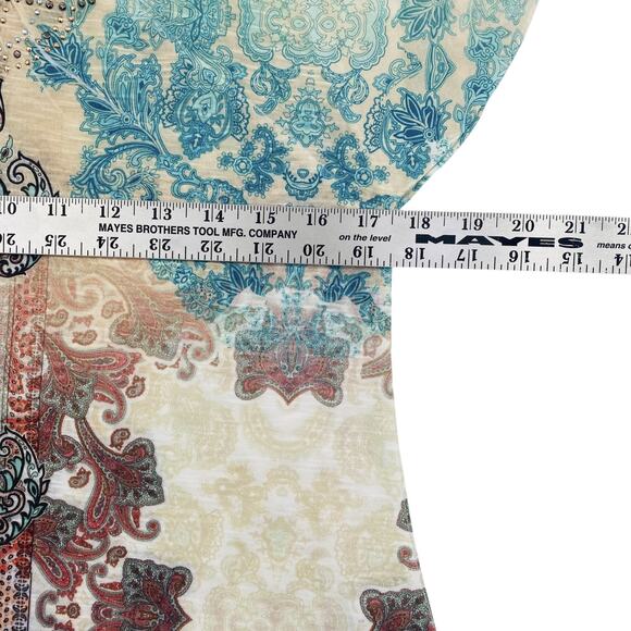 Live and Let Live Shirt Womens Rhinestone Boho Top Size Small Crochet Artsy Y2K - Picture 9 of 13